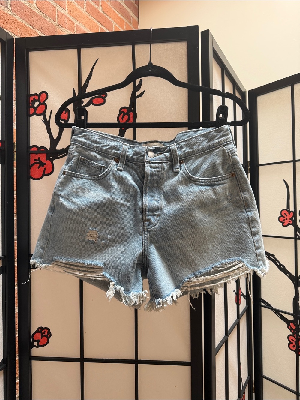 Universal Thread Light Blue High-Rise Distressed Denim Shorts